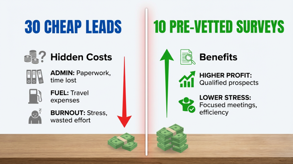 Comparison of low quality vs high intent leads for installers.